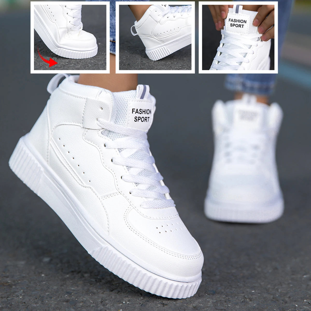 Manufacturer   New Men's Casual Leather Shoes, Trendy Breathable Versatile Sports White Sneakers with Leather Surface    Sneakers