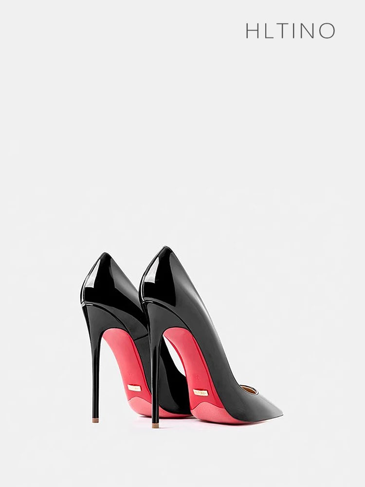 Manufacturer   new 12cm pointed French leather high heels black professional slim heels sexy shallow mouth single shoes women's red sole   Pumps