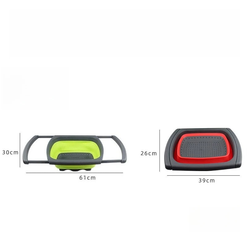 Manufacturer   Retractable Drain Basket Folding Fruit Basket Stretching Rectangular Storage Rubber Plastic Vegetable Washing Kitchen Gadgets   kitchen gadgets