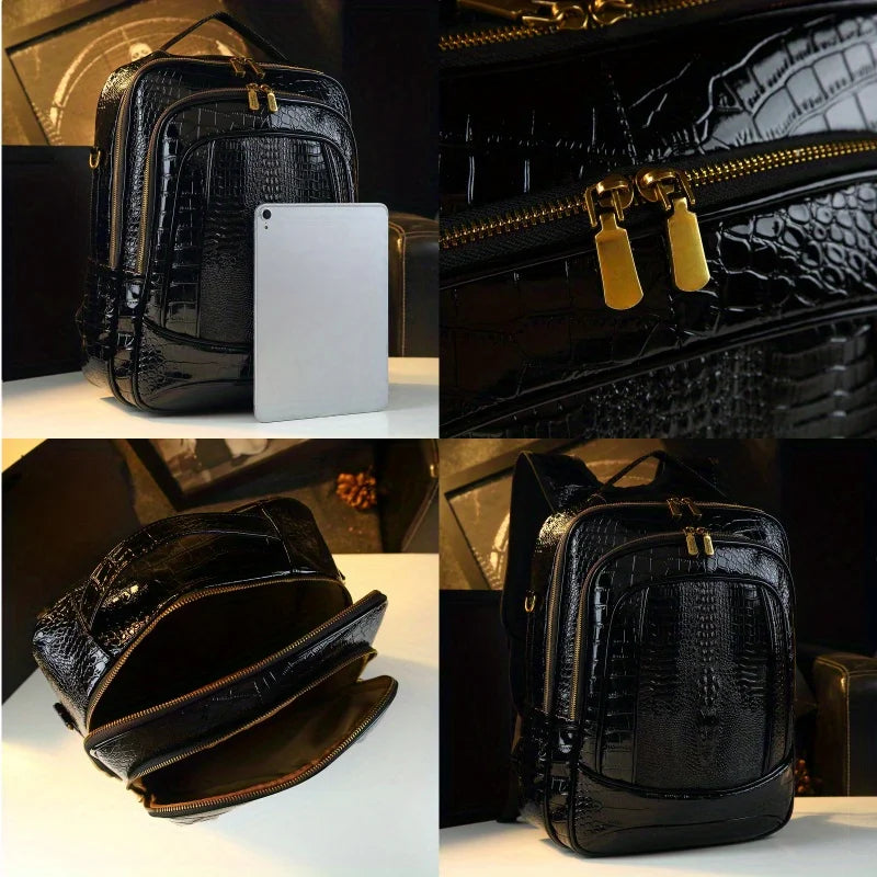 Light luxury shiny crocodile pattern backpack for men and women new spring fashion versatile large capacity travel backpack bag