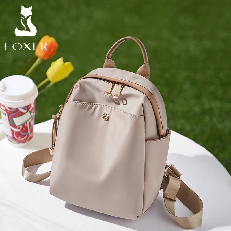 FOXER Small Lady Preppy Style Backpack Girl's High capacity Handbag Casual Fabric School Bag Women's Fashion Travel Shoulder Bag