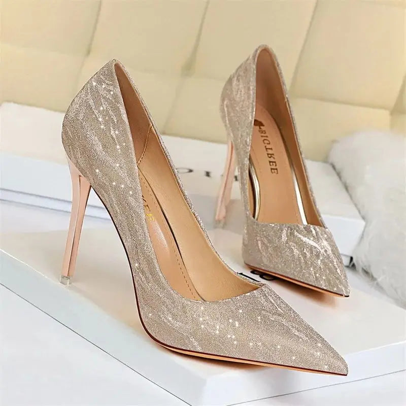 Manufacturer   Fashion Comfort Wedding Single Shoes Shallow Mouth Thin High Heel Woman Pumps Pointed Toe Elegant Sequins Sandals   Pumps