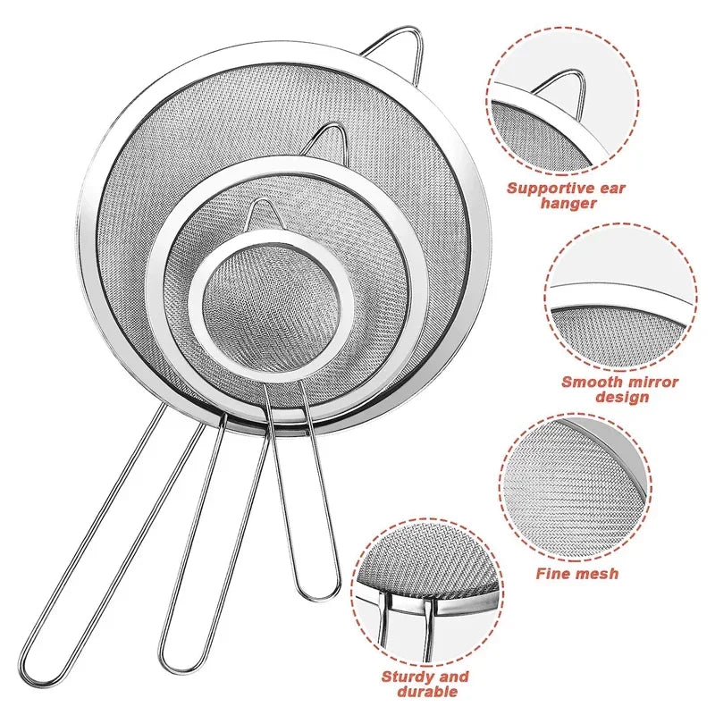 Manufacturer   1-3Pcs Stainless Steel Wire Fine Mesh Oil Strainer Flour Colander Sieve Sifter Pastry Baking Tools Kitchen Accessories   kitchen gadgets