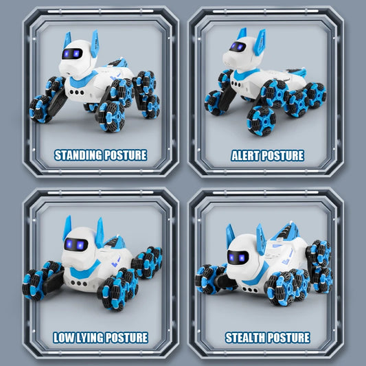 Rc Stunt Car 8-Wheel Mechanical Robot Dog with Lights Spray for Kids Remote Gesture Sensing Control Electronic Pet Toy Car