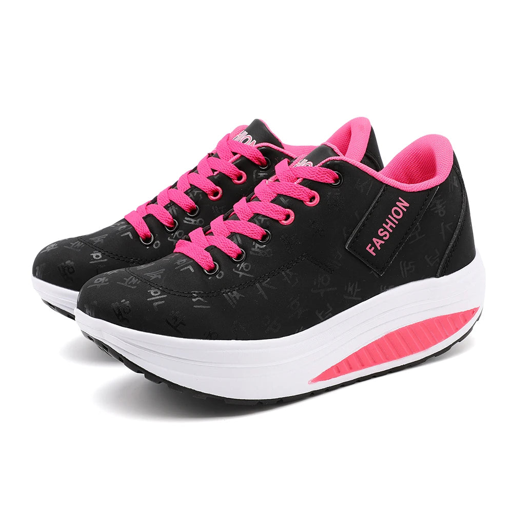Manufacturer   Ladies Casual Sports Shoes Breathable Comfortable Wedge Heel Thick Sole Sneakers Lace-up shoes    Sneakers