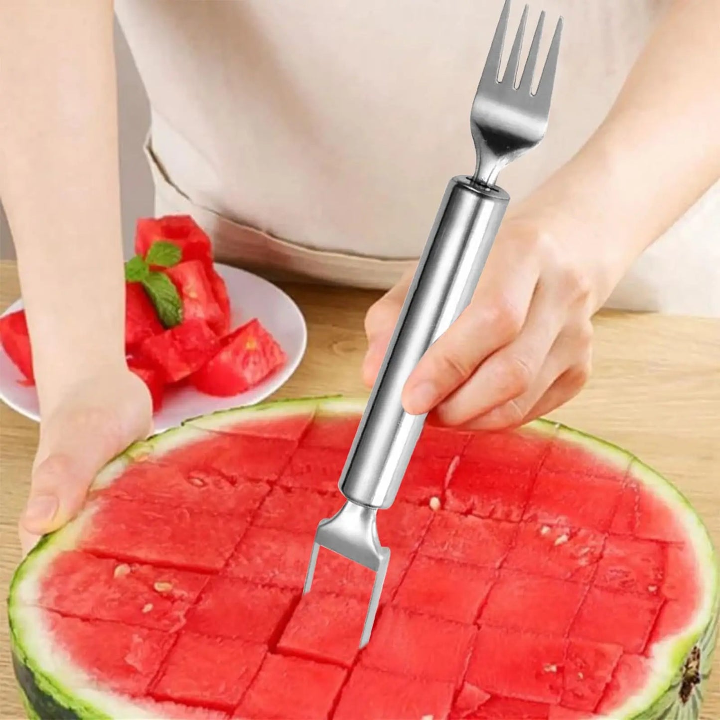 Manufacturer      Newest Watermelon Slicer Tool Stainless Steel Fruit Cutter Dual Head Watermelon Fork Melon Cutter Kitchen Gadgets     Kitchen gadgets