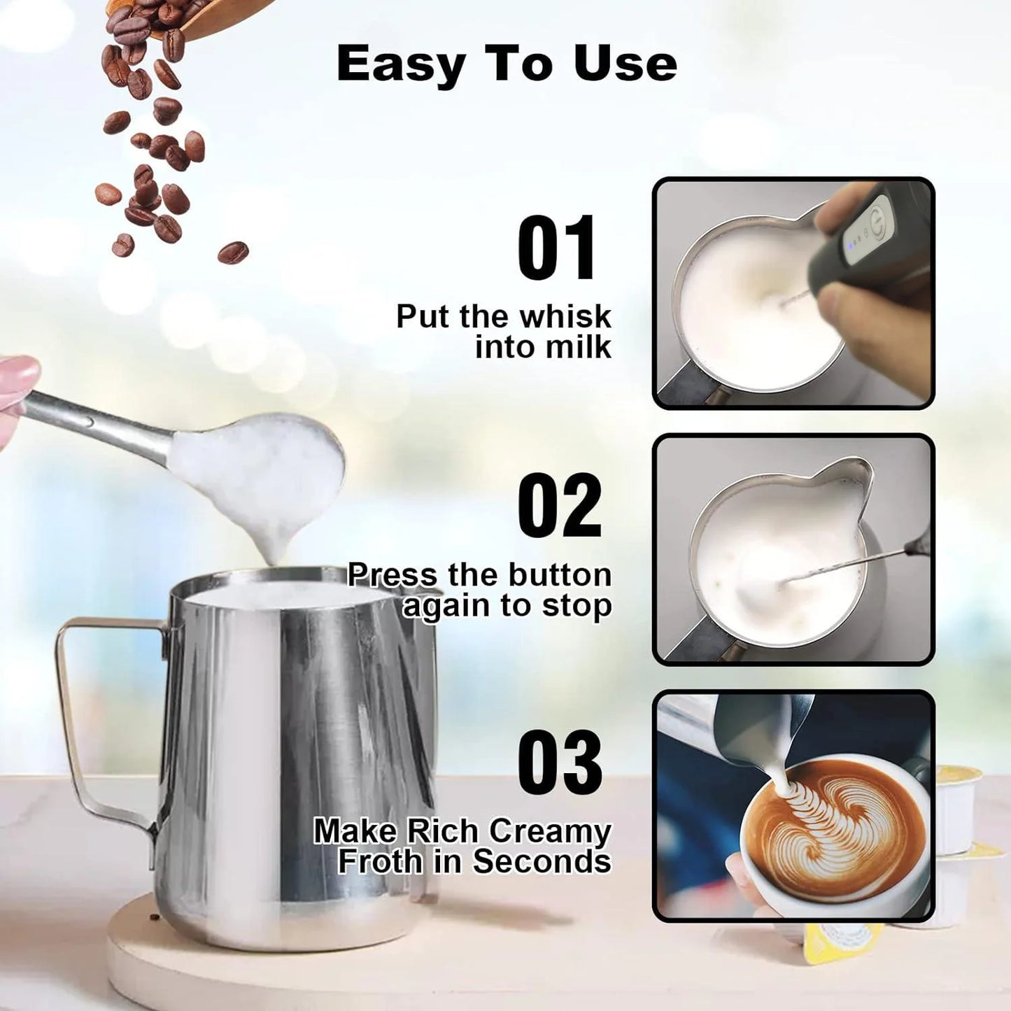 manufacturer  MINI Milk Frother USB Rechargeable 3 Speeds Foam Maker Coffee Whisk Mixer Electric Handle Blender Egg Beater   Kitchen gadgets