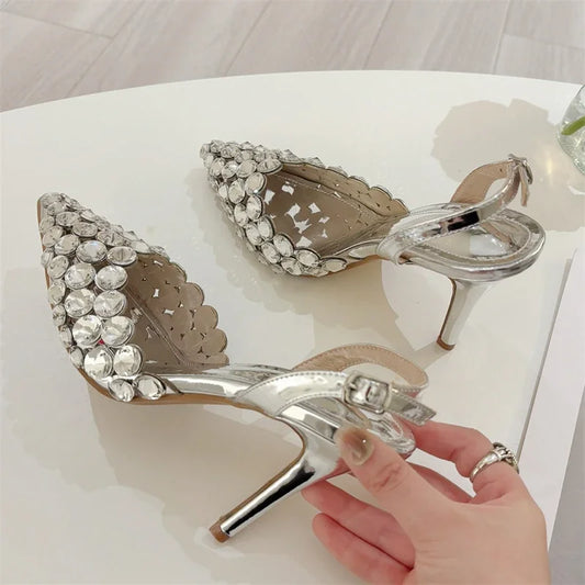 Manufacturer   Eilyken Sexy Pointed Toe Women Pumps Elegant Crystal PVC Transparent Thin High Heels Slingback Party Prom Female Shoes   Pumps