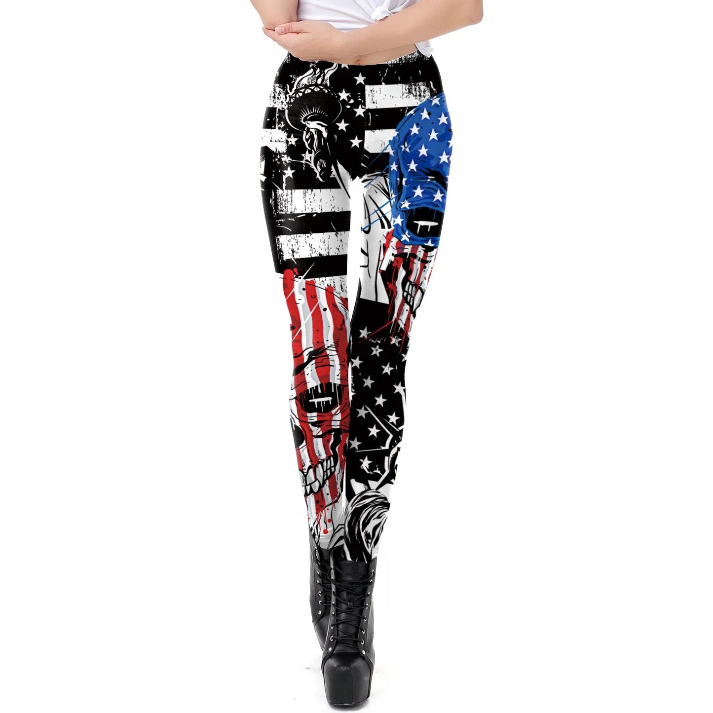 New Trend Women Legging High Waist Tights Sexy Pant Fitness Legins American US Flag Skull 3D Print Female Legging