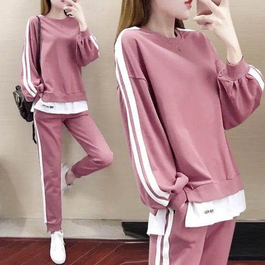 Plus Size  New Casual Sport Suit Sweatshirt Trousers 2-piece Set Loose Fit Fashionable Streetwear For Men Women suits