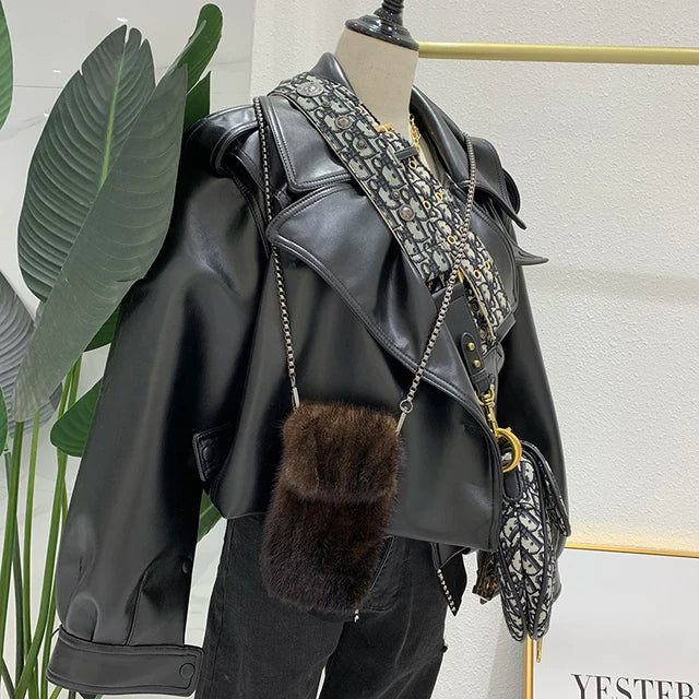 Designer Luxury Mobile Phone Bag WOMEN'S Crossbody Mini Bag Purses Fashion Mink Fur Bags For Women Neck Hanging Femimine Bag