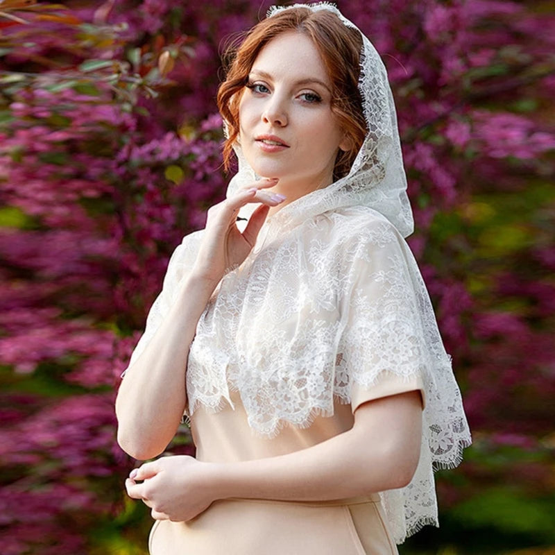 Woman Lace Trim Sheer Shawl for Wedding Church Summer Travel Body Cool Breathable Shawl with Hoodie Hot Weather Supplies  SCARF