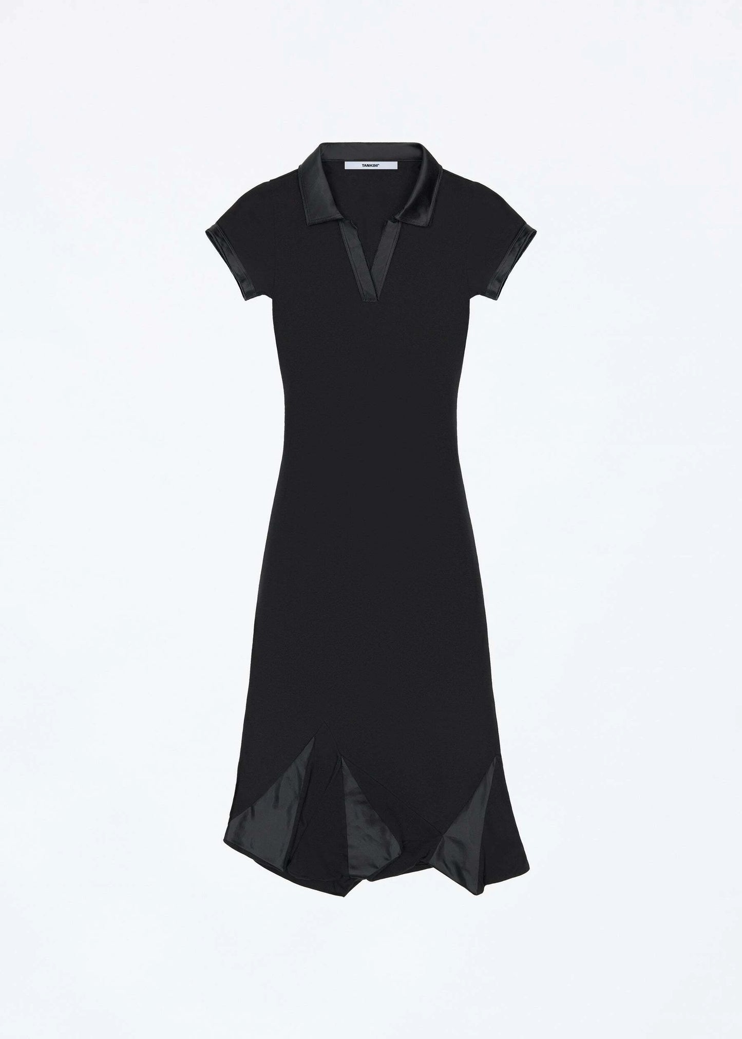 Tank black polo collar dress Bella same style splicing design short sleeve irregular long skirts