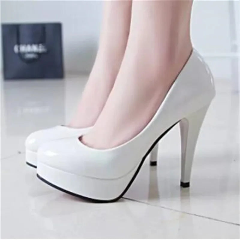 Manufacturer   Women Pumps Fashion Classic Patent Leather High Heels Shoes Nud Head Paltform Wedding Women Dress Shoes Plus Size 34-42   Pumps