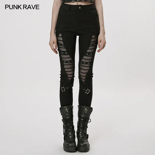 PUNK RAVE Women's Gothic Hollow-out Eyelet Webbing Leggings Punk Personality Handsome Sexy Girl Tights Pants Spring/autumn  pant