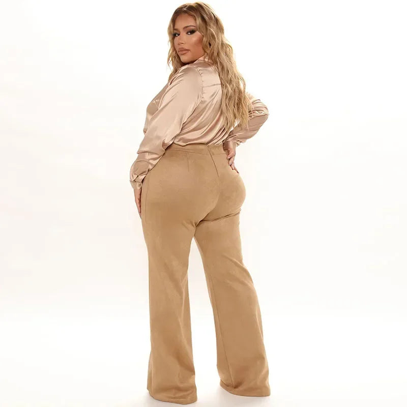 plus Size High Waist Faux Suede Leather Pant Women Slim Straight-leg Casual Stretch Trousers Bodycon 4XL Custom