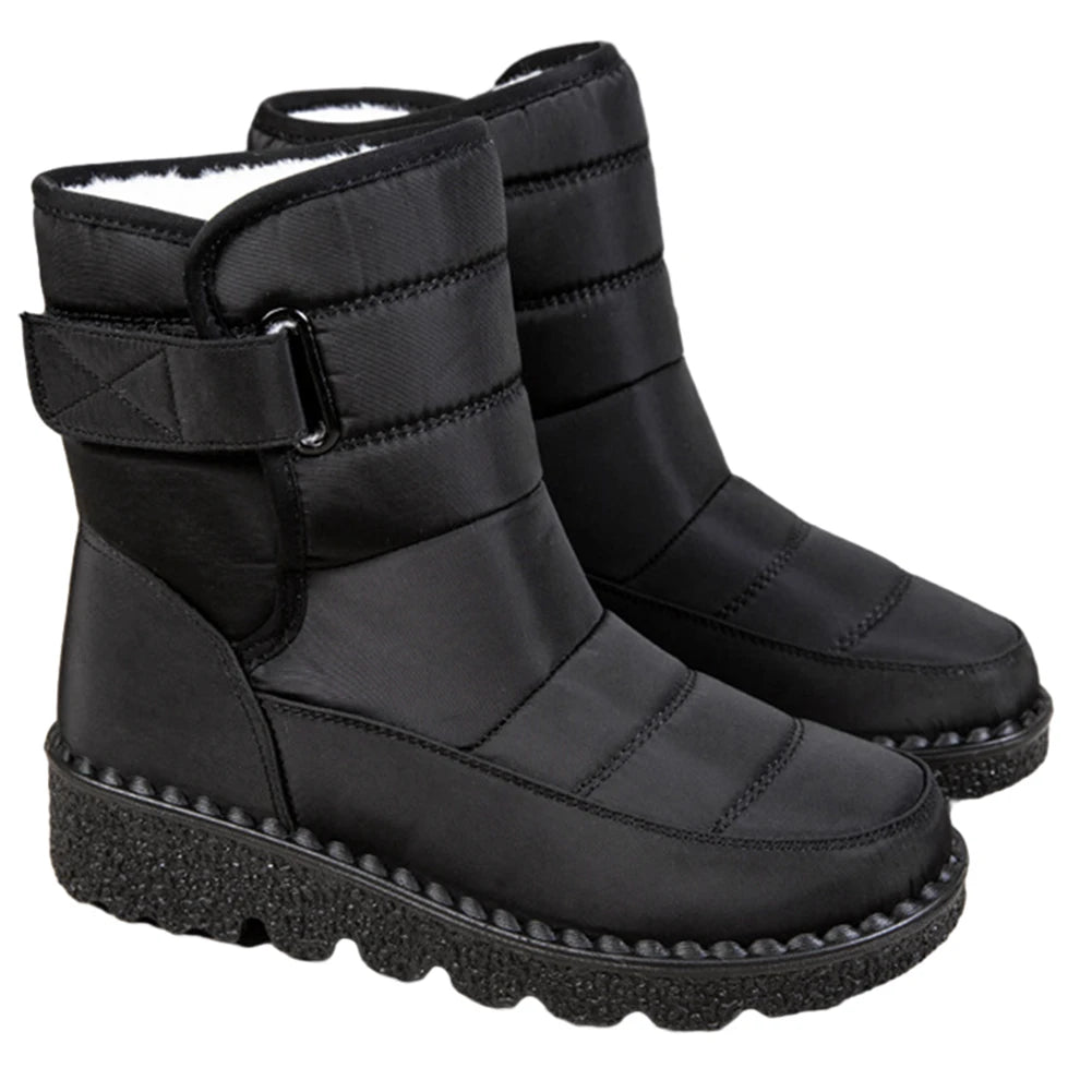 Manufacturer   Women Warm Plush Fur Boots Waterproof Ladies Winter Snow Boots with Hook&Loop Plush Lined Gifts for Mother Friends   boots