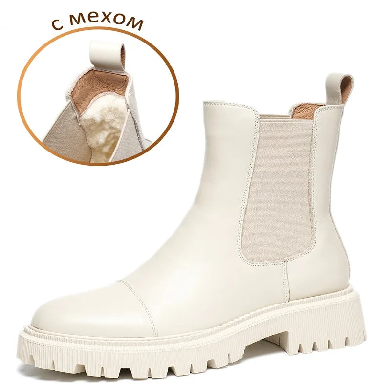 Manufacturer   Boots Platform Women Cow Leather Chelsea Boots Round Toe Elastic Band Thick Sole Ladies Shoes Handmade    boots