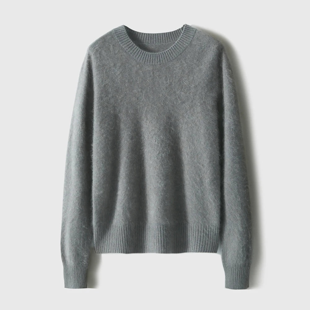 Birdtree-Brushed Heavy Pullover For Women, 100%Goat Cashmere, O-Neck, Seamless Loose Sweater, Fall Winter Warm Outwears T49008QM