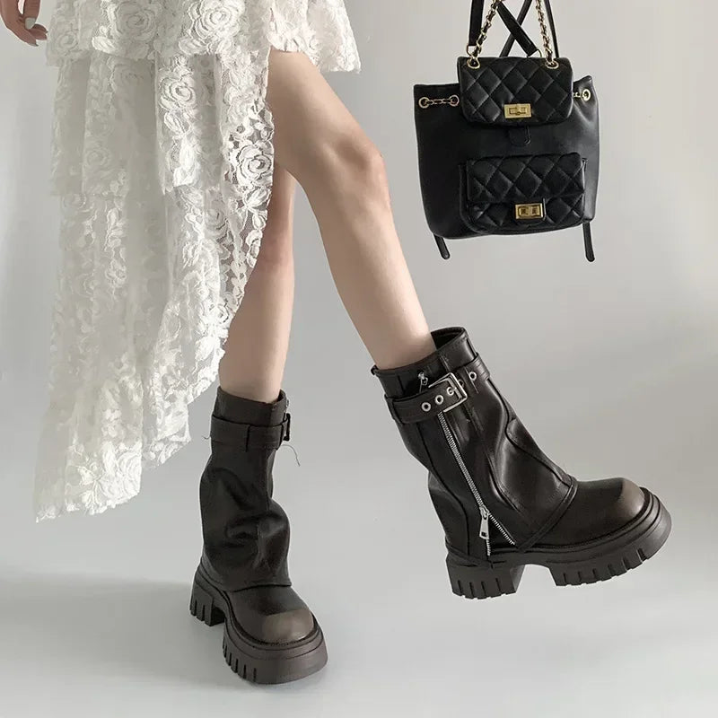 Manufacturer   Winter Women  Boots Fashion Belt Buckle Ladies Elegant Platform Long Pipe Booties Casual Women's Knee High Booties2024   boots