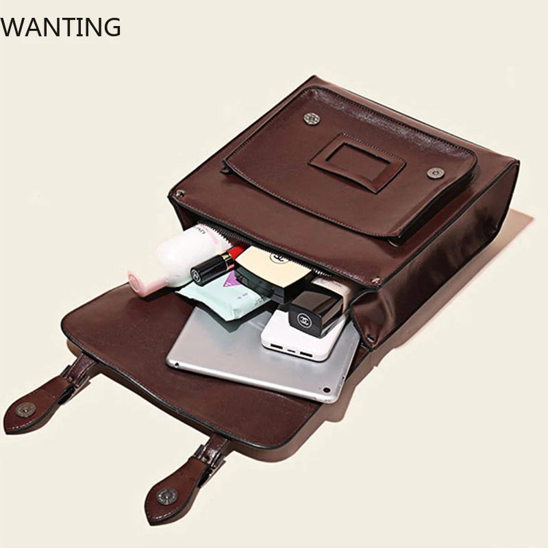 Genuine Leather Women's Backpack Vintage Cowhide Preppy Style Girls School Bag Large Capacity Women Shoulder Bag