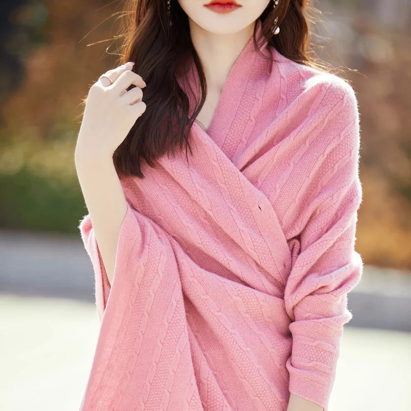 Spring and Autumn Trend 100% Pure Wool Shawl Women's Coat Multi-Functional Scarf Wool Knitted Cardigan Super Versatile Sweater