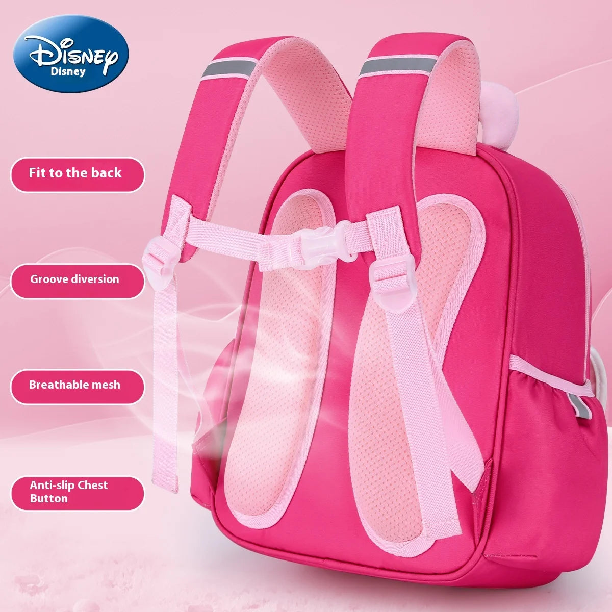 Disney Strawberry Bear Schoolbag, Girls' Kindergarten Backpack, 3-6 Years Old Children'S Plush Design, Detachable Badge Backpack  bag