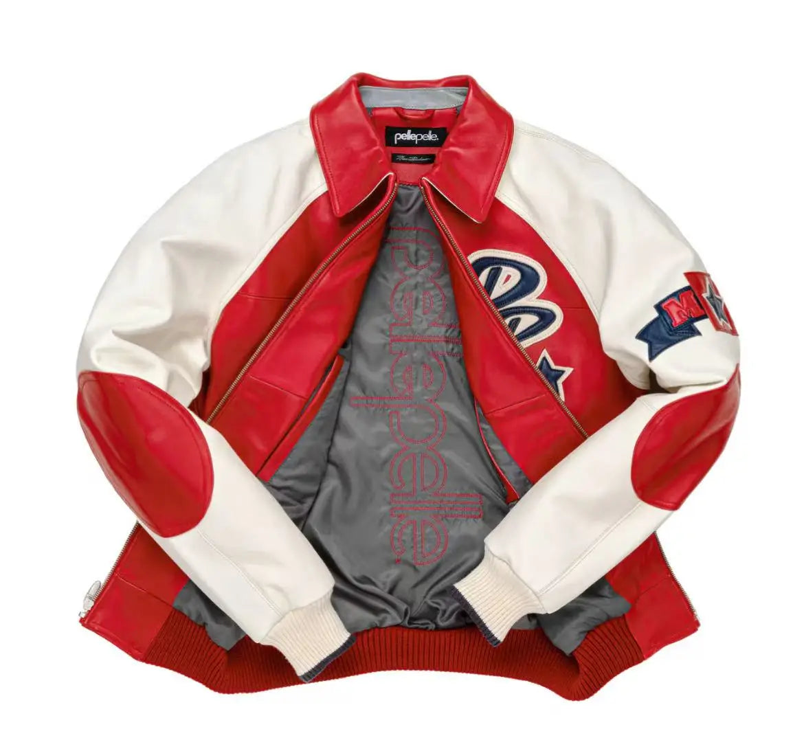 Spring New Fashion Casual Classic Soda Club Plush Jacket Lamb Skin Jacket US Size Lapel Leather Embroidery Men's Genuine tops