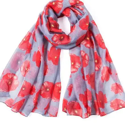 New Fashion Poppy Print Scarves Shawls Women Beach Flower Print Foulard Wrap Accessories Hijab 5 Color  scarf