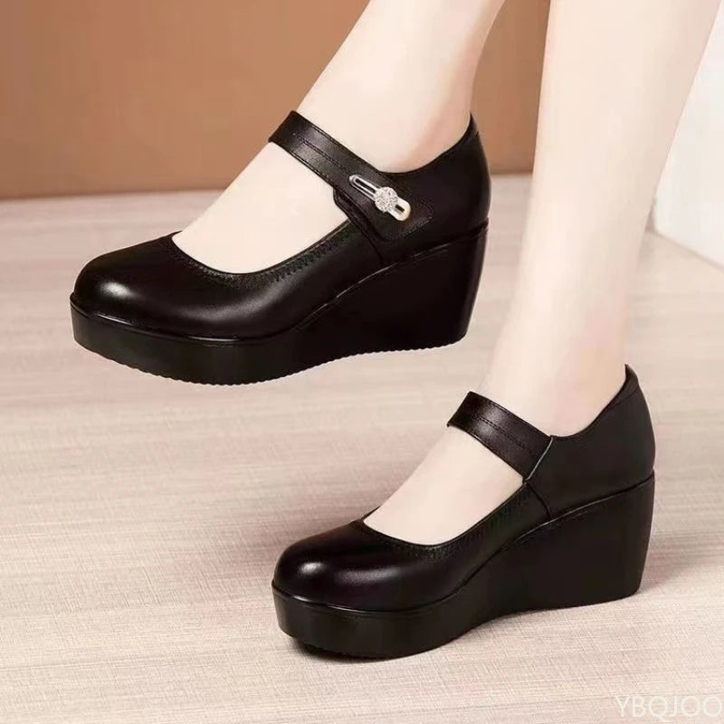 Manufacturer   New Round toe Women's Shoes Casual Thick soled Comfort Shoes Versatile fashion high heels Slope heel ladies pumps Mujer Zapatos   Pumps