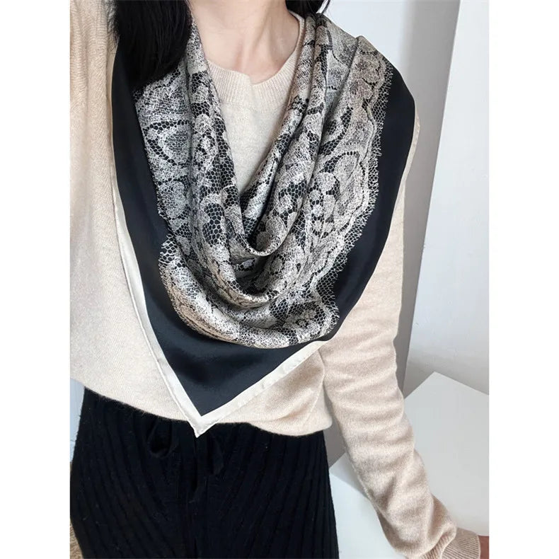 88cm Luxury Brand Twill Silk Scarf Women Bandana Square Scarf Design Kerchief Scarves For Ladies Fashion Shawl Echarpe