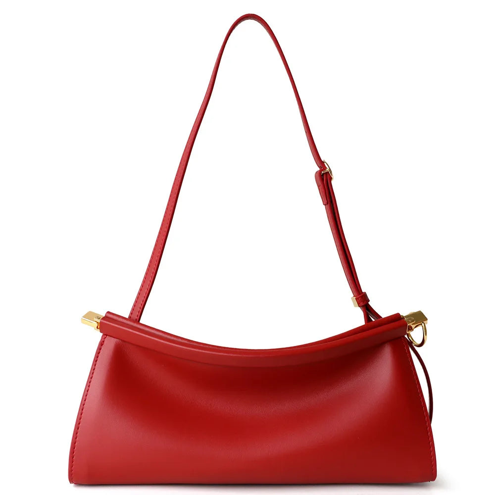 Euro French Niche Design Cowhide Clip Bag Plain Cowhide Leather Women Armpit Shoulder Bag Stylish Party Formal Occasions Handbag