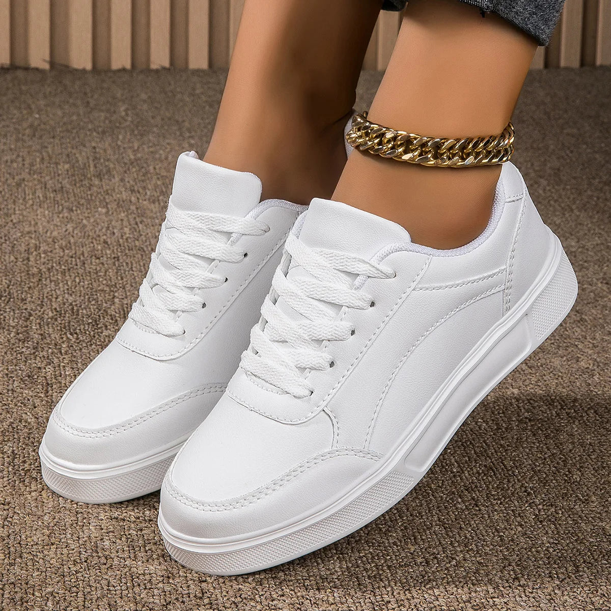Manufacturer   Baasploa Women Casual Sneakers Leather Platform Sneakers for Women Classics Comfort Skateboarding Shoes Non-Slip    Sneakers