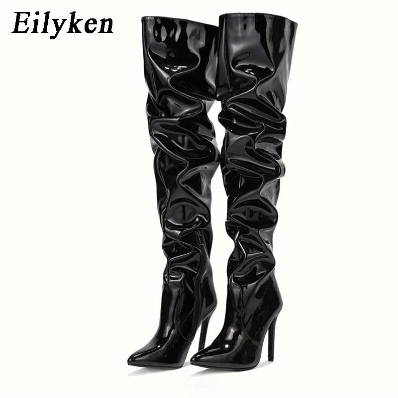 Manufacturer   Eilyken Red Women Over The Knee Boots High Heels Patent Leather Solid Pointed Toe Stiletto Side Zipper Sapatos Femininos   boots