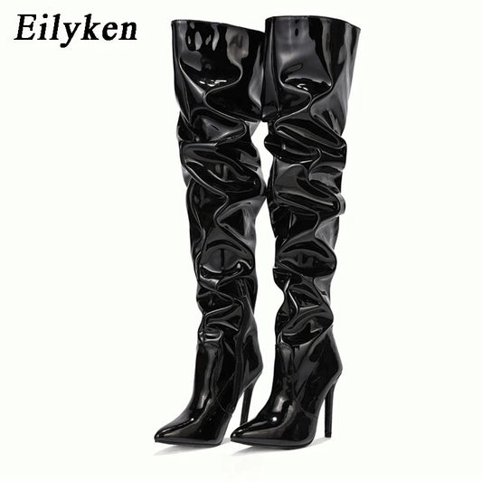 Manufacturer   Eilyken Red Women Over The Knee Boots High Heels Patent Leather Solid Pointed Toe Stiletto Side Zipper Sapatos Femininos   boots