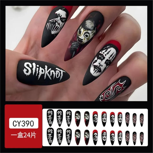 24Pcs Halloween Black Ghost Long Ballet False Nails Wearable French Ballerina Fake Nails Press On Full Cover Manicure Nail Tips