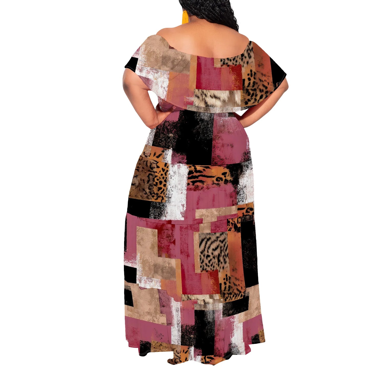Womens Off The Shoulder Dress Summer Casual Long Ruffle Party Side Split Beach Maxi Dresses with Pockets