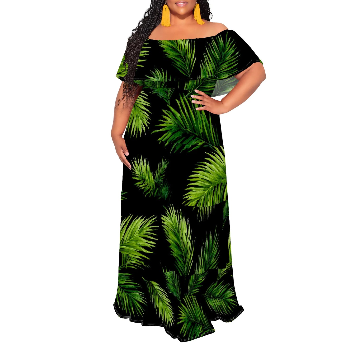 Womens Off The Shoulder Dress Summer Casual Long Ruffle Party Side Split Beach Maxi Dresses with Pockets
