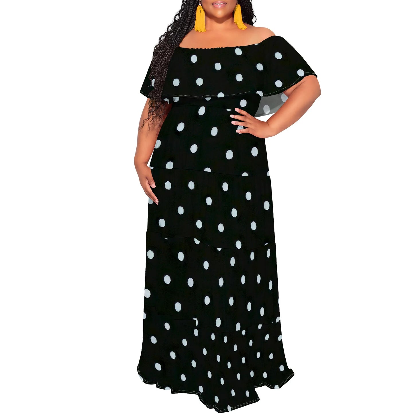 Womens Off The Shoulder Dress Summer Casual Long Ruffle Party Side Split Beach Maxi Dresses with Pockets