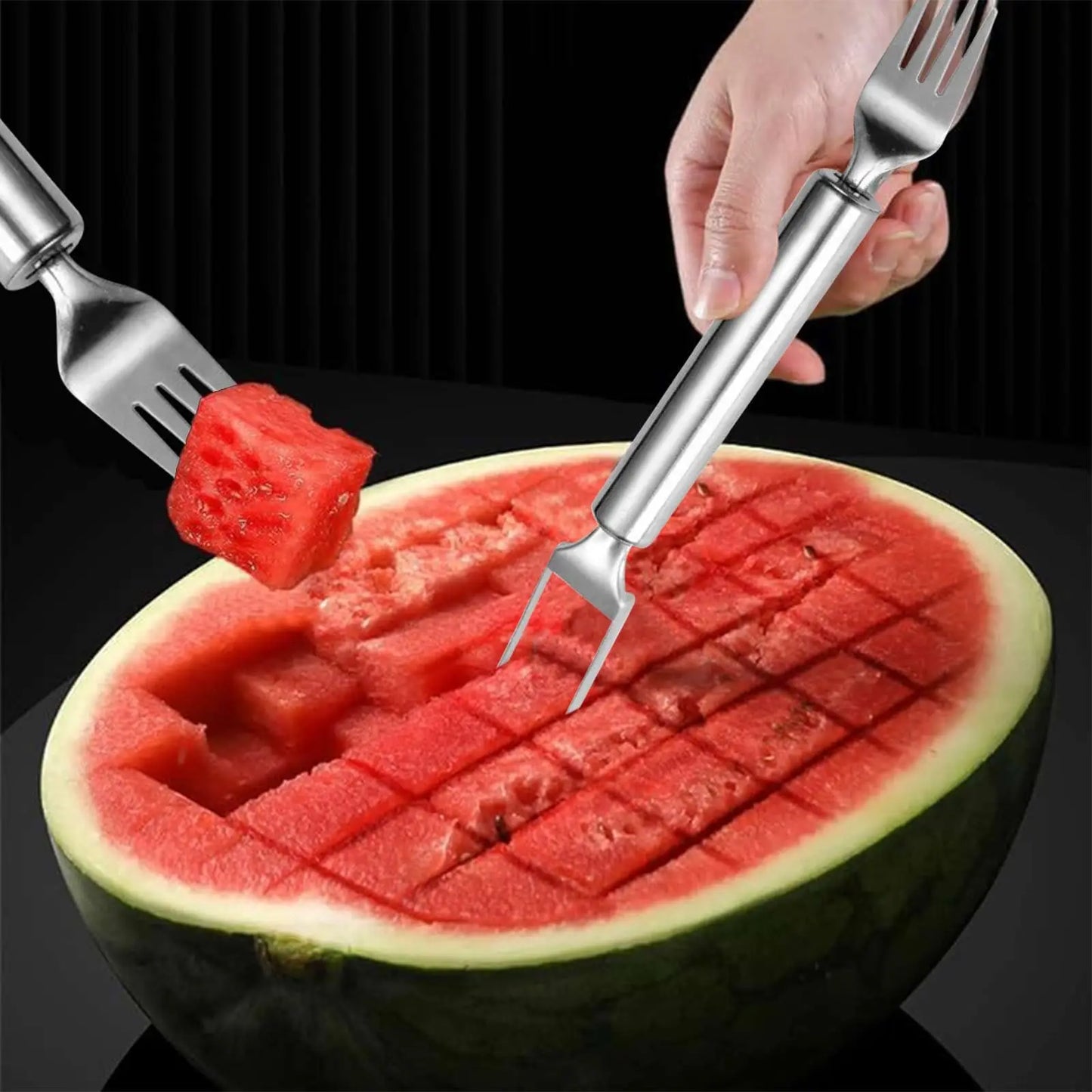 Manufacturer      Newest Watermelon Slicer Tool Stainless Steel Fruit Cutter Dual Head Watermelon Fork Melon Cutter Kitchen Gadgets     Kitchen gadgets