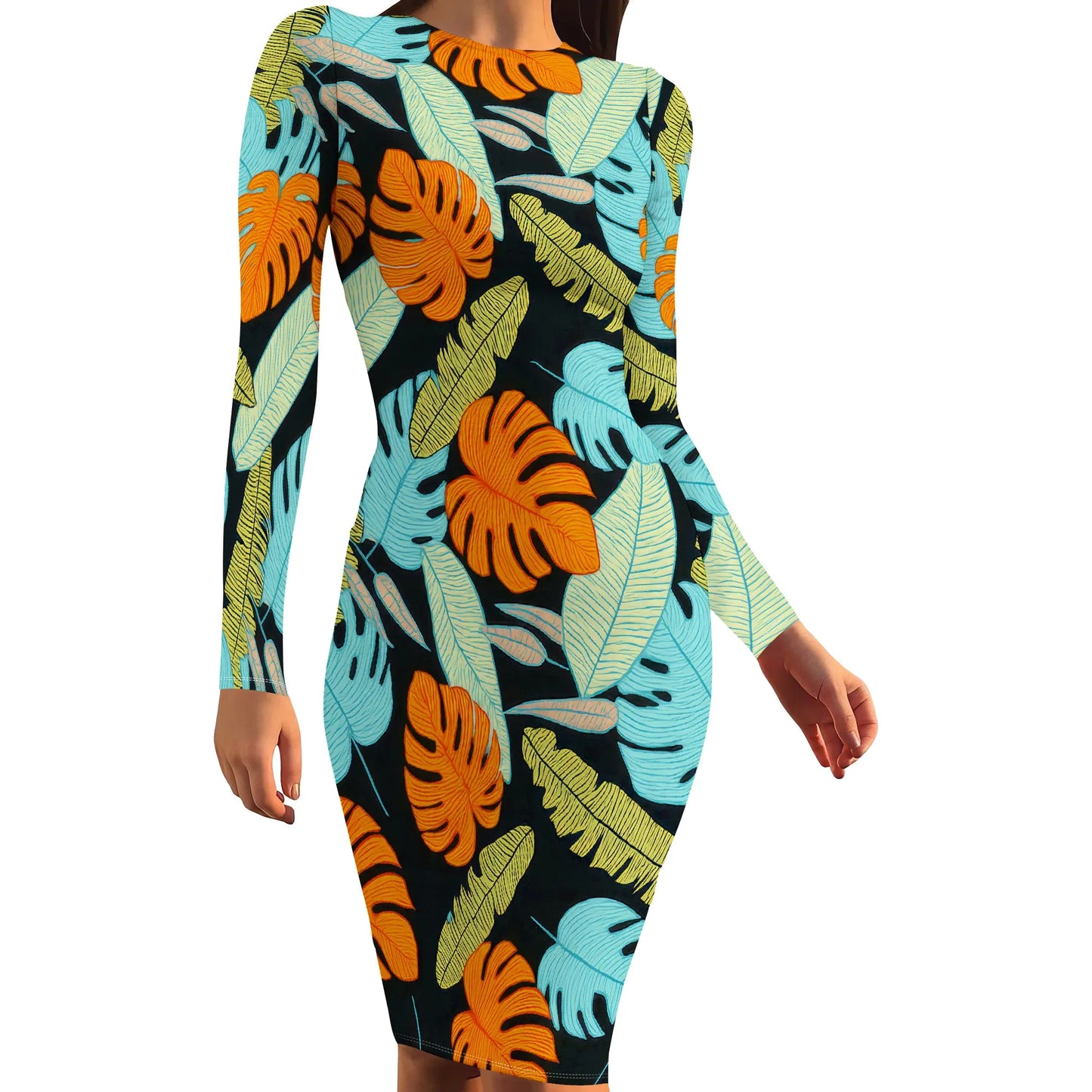 Womens Autumn Dresses Long Sleeve Basic Pencil Smocked Elastic Waist Casual A-Line Sexy Bodycon Mini Dress