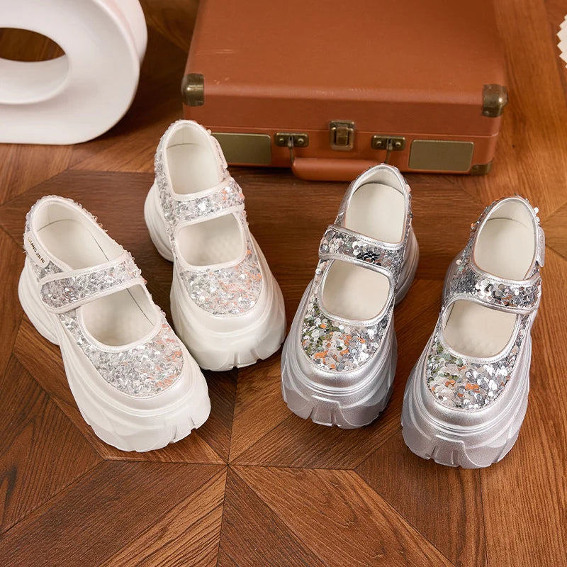 Manufacturer   AUTUSPIN Summer Shiny Shallow Shoes Women Sequined Cloth Pumps High Heels Ladies Bling Bling Platform Mary Janes Shoes Woman   Pumps