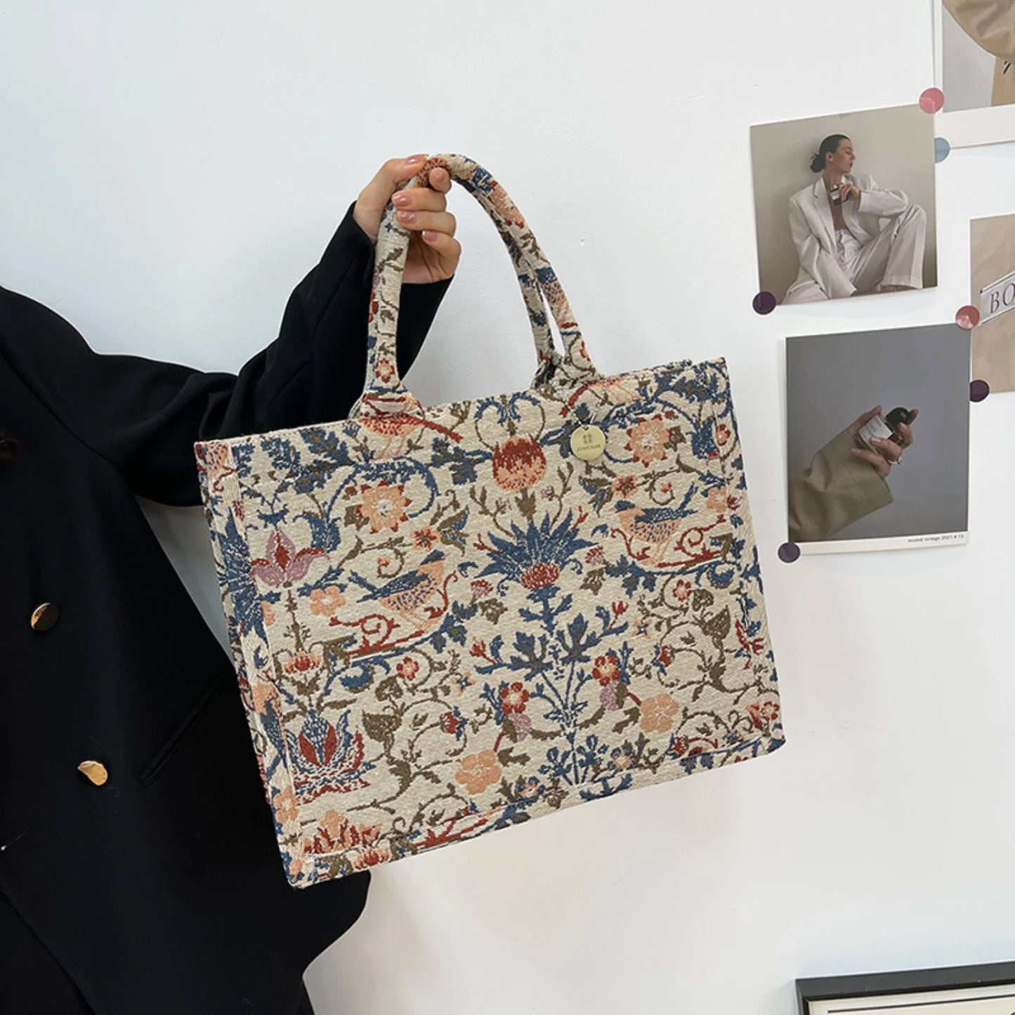 Vintage Tote Bag, All Over Floral Pattern Satchel Abg, Large Capacity Shoulder Bag