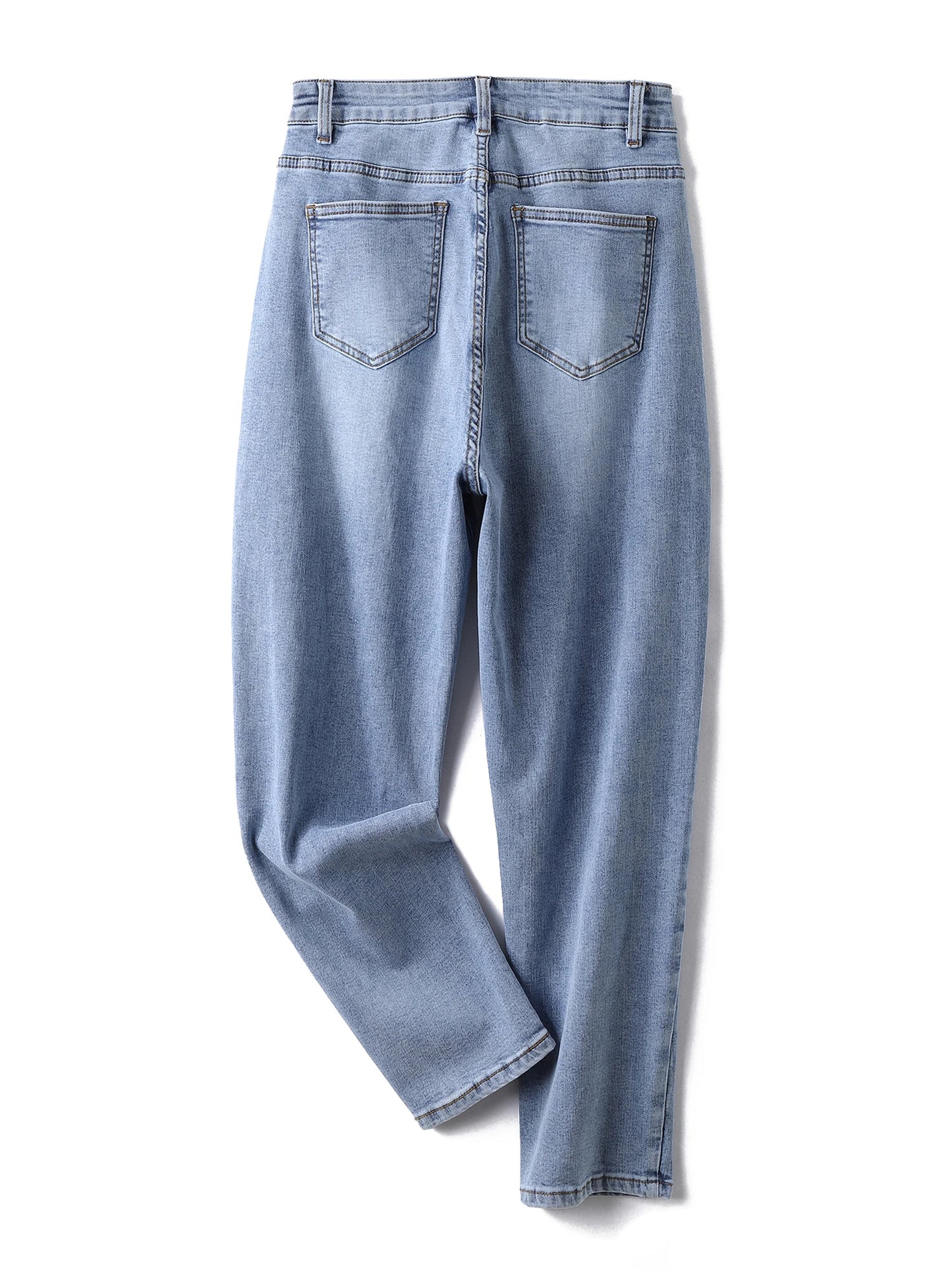 Plus Size Harem Light Blue Jeans High Waist Stretchy Full Length Slim Fitting Tapered Jeans for Mom 100kgs 6XL Lady Denim Pant
