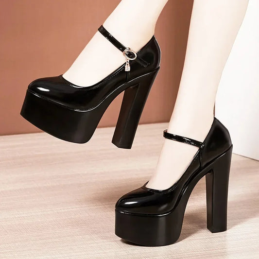 Manufacturer   15cm Small Size 32-43 Sexy Extreme Block High Heels Shoes for Dress Model Party Wedding Shallow Thick Bottom Platform Pumps   Pumps