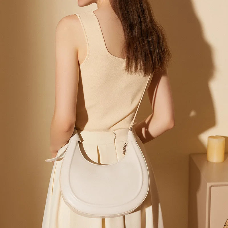 100% Genuine Leather Women Handbag luxury Cowhide shoulder bag ladies Half Moon Bag Fashion Underarm Bag crossbody For women