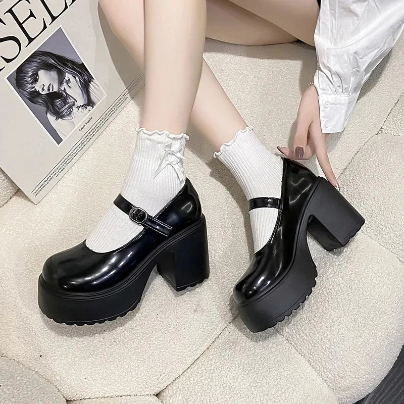Manufacturer   Black Super High Heels Mary Jane Shoes Women  Goth Chunky Platform Pumps Woman Plus Size Ankle Buckle Party Lolita Shoes 42   Pumps