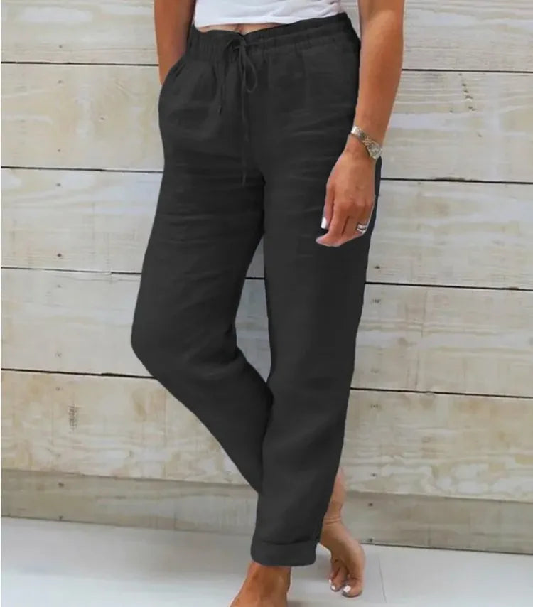 Cotton Linen Summer Pants for Women High Waist Elastic Casual Trousers Streetwear Solid Female Clothes  Loose Pencil Pants