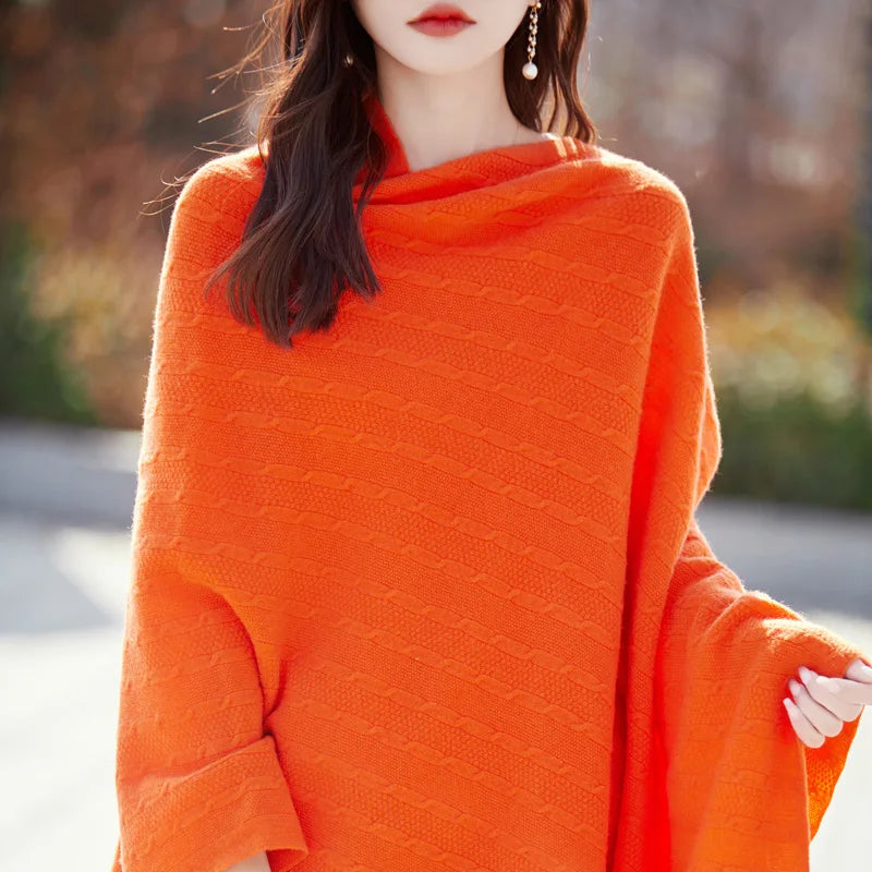 Spring and Autumn Trend 100% Pure Wool Shawl Women's Coat Multi-Functional Scarf Wool Knitted Cardigan Super Versatile Sweater