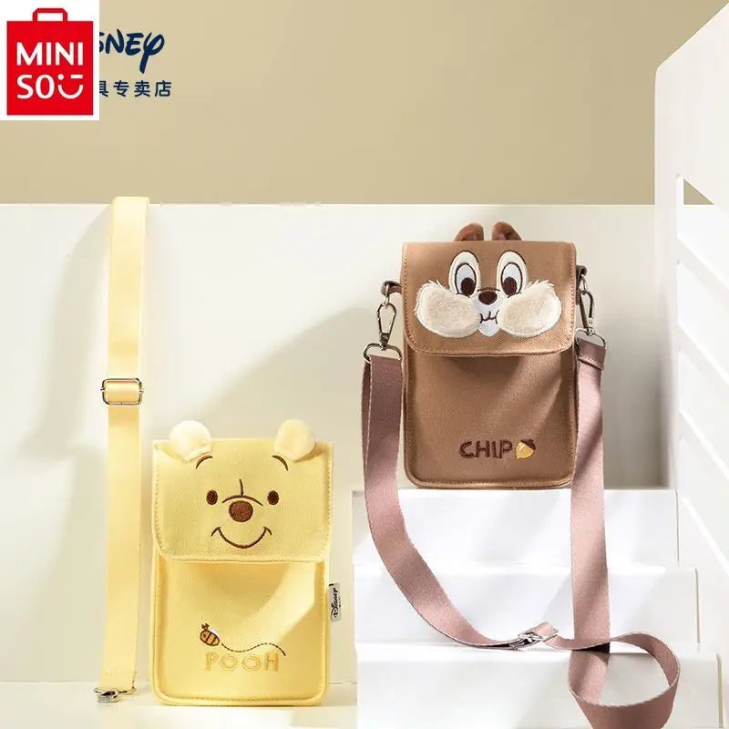 MINISO Disney Strawberry Bear Winnie Bear Printed Crossbody Bag for Women High Quality Canvas Multi functional Storage Phone Bag